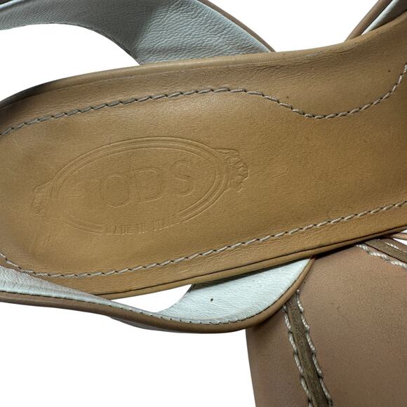 Tod's Debbie Slingback Kitten Heels Pumps Pointed Toe Leather Tan Size US‎ 5.5 - Picture 11 of 14